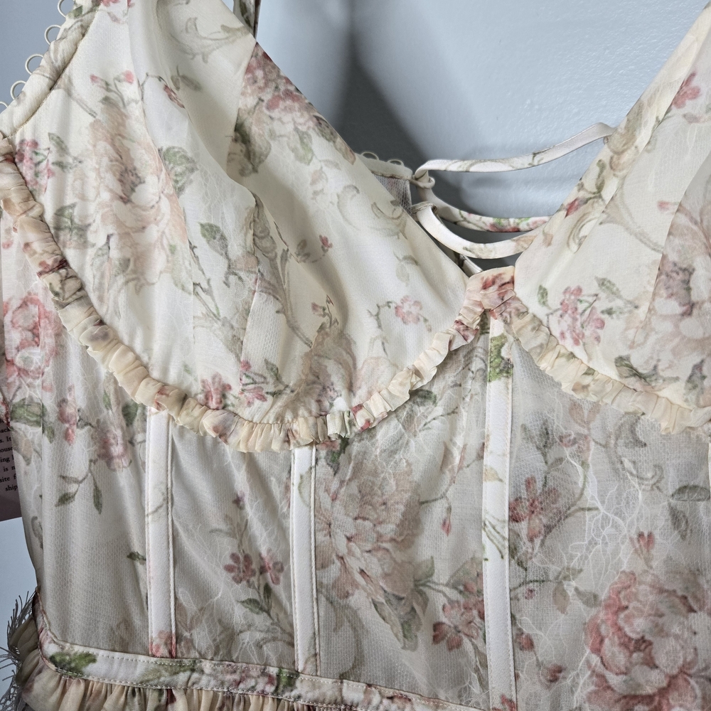 V. Chapman Floral Tiered Maxi Dress in Cream and Pink - Picture 9 of 16